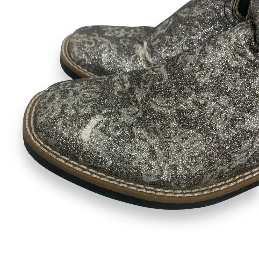 Old West Cowgirl Boots Silver Glitter Size 3 D